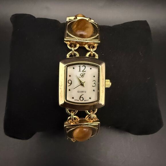 Brighton Tiger’s Eye Gold Quartz Wristwatch Watch Mother Of Pearl Dial BTV015TIG